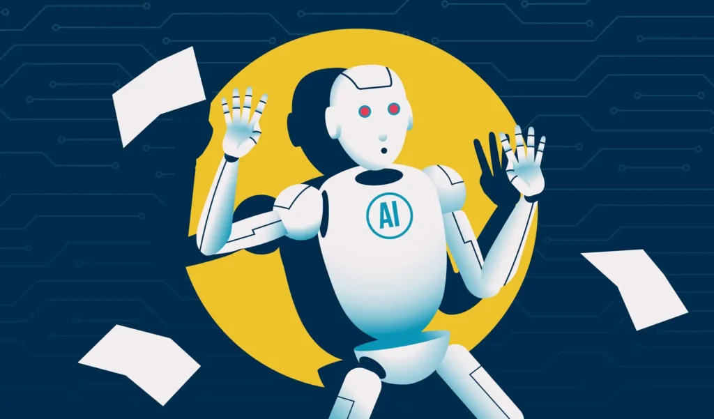 A student working on a laptop with AI detection visuals, symbolizing Turnitin scanning ChatGPT-written content