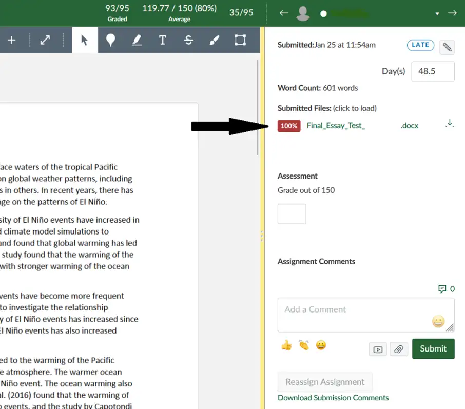 Screenshot of Turnitin AI detector interface showing AI percentage score and highlighted text segments.